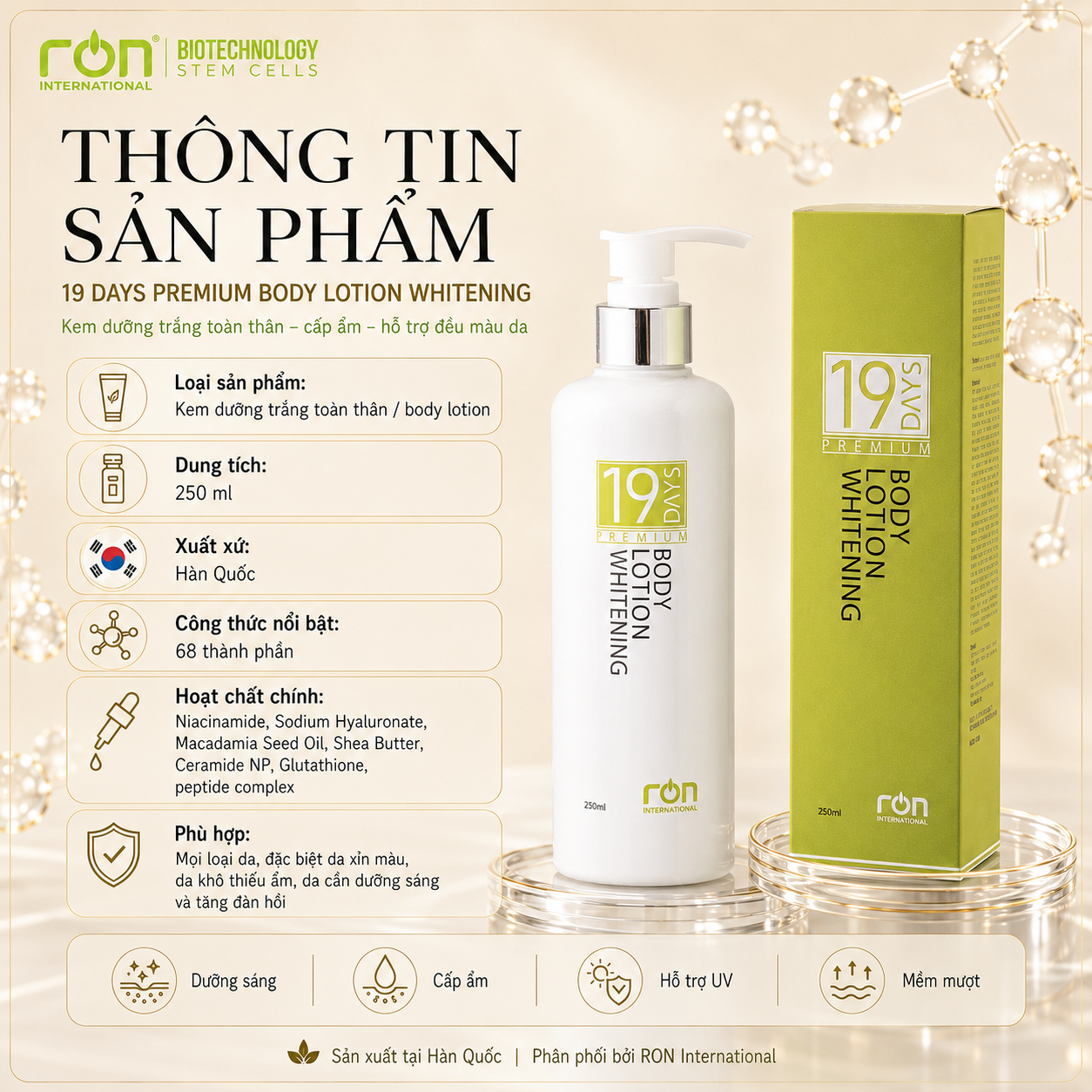 Kem Dưỡng Trắng Toàn Thân 19 Days(19 Days Body Lotion Whitening) 250ml